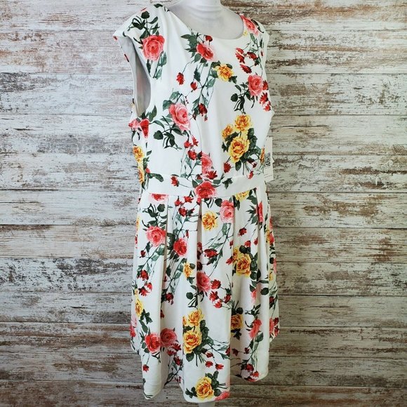 Emerald Sundae White Floral Sleeveless Fit & Flare Party Dress Size 2X - Picture 1 of 8